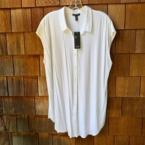 NWT Eileen Fisher White Button Front Classic Collar Sleeveless Tunic in X-Large